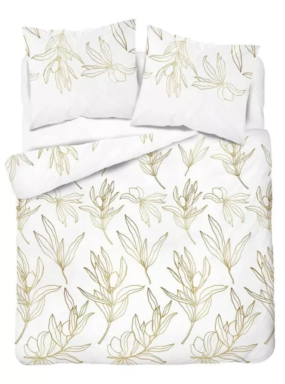 4448 B Home Satin Pościel satynowa liście Detexpol biały 