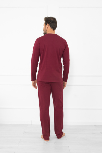 Piżama męska Gordo – klasyczna bawełna, bluza polo i spodnie z kieszeniami Italian Fashion - bordowy 