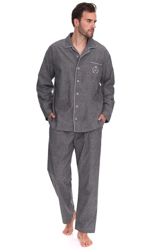 2533 Zeus Piżama męska L&L – bawełniana, melanżowa, z kołnierzykiem i guzikami
