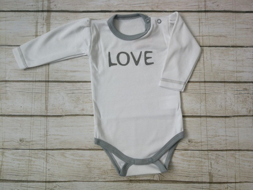 "Love" Body z długim rękawem Terjan - biały