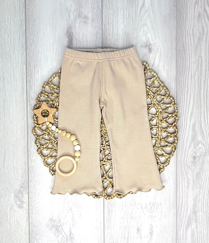 Legginsy prążek dzwony Mamatti  LJ812 97% bawełna elastyczne - beż