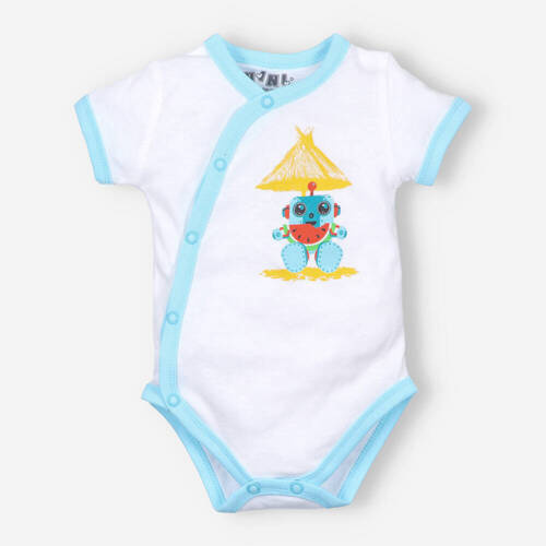 ABN-2927/BIA Summer Robots Body kopertowe z krótkim rękawem Nini biały