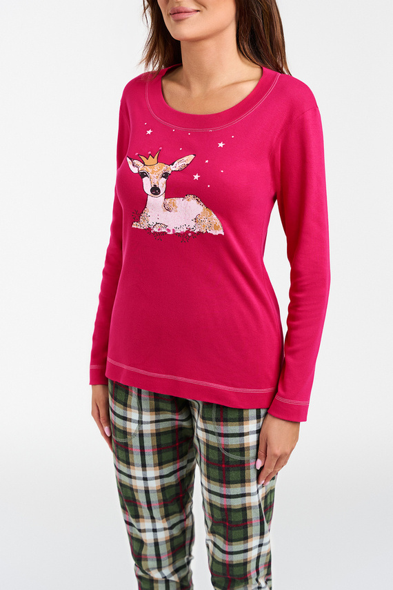 Zonda Piżama Damska długi rękaw i długie spodnie Italian Fashion - amarant/druk