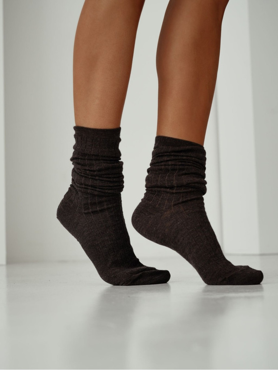Podkolanówki 1627-001 Milena brązowy – wełniane, prążkowane, nieuciskający ściągacz