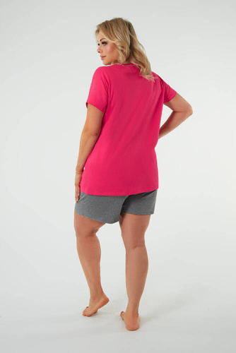 Selfie Piżama Damska krótki rękaw, spodenki Italian Fashion - amarant/melanż