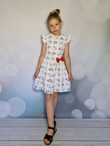 Myszki Sukienka dziewczęca krótki rękaw Bambarillo biały
