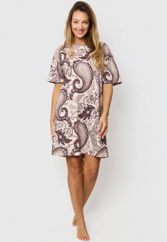 Koszula nocna Mefemi Iris KB60 – brązowa, bawełniana, orientalny wzór