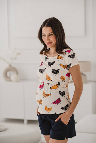 Milk Shirt Bluzka do karmienia i ciążowa z krótkim rękawem Milk&Love kurka domowa