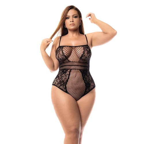 Body 1103X Fishnet Bodysuit Mapale Czarne Siateczkowe Plus Size XL-5XL
