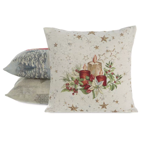 Chp 1270 Poszewka świąteczna gobelinowa stroik Eurofirany beżowy 