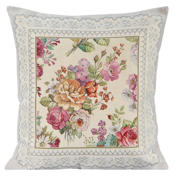 Poszewka zdobiona tkanym motywem kwiatowym Eurofirany srebrny