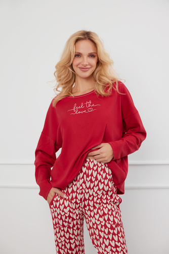 Evora Piżama Damska długi rękaw, długie spodnie Italian Fashion - czerwony/druk