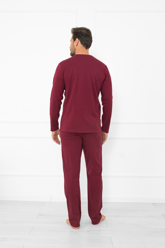 Piżama męska Gordo – klasyczna bawełna, bluza polo i spodnie z kieszeniami Italian Fashion - bordowy 