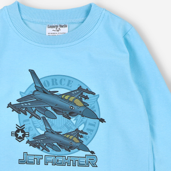 KAR-1014 Bluzka chłopięca z długim rękawem Lagarto Verde niebieska– bawełna z elastanem, polska produkcja