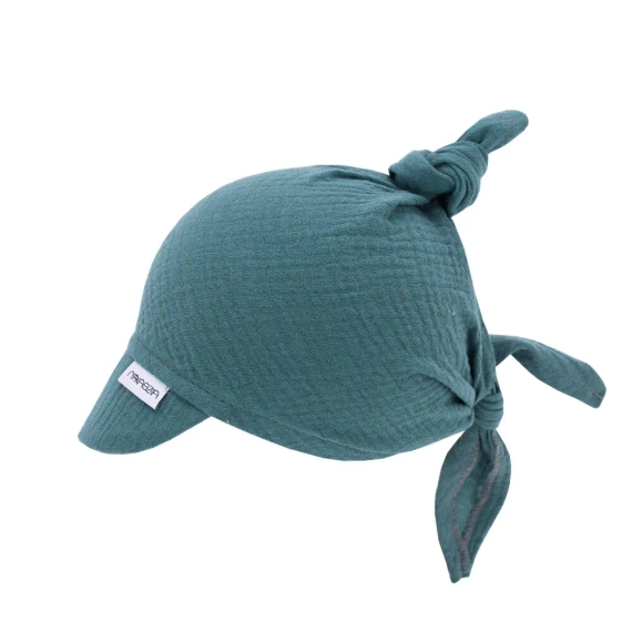 Cotton Muślin Chustka z daszkiem wiązana Makaszka - mineral blue