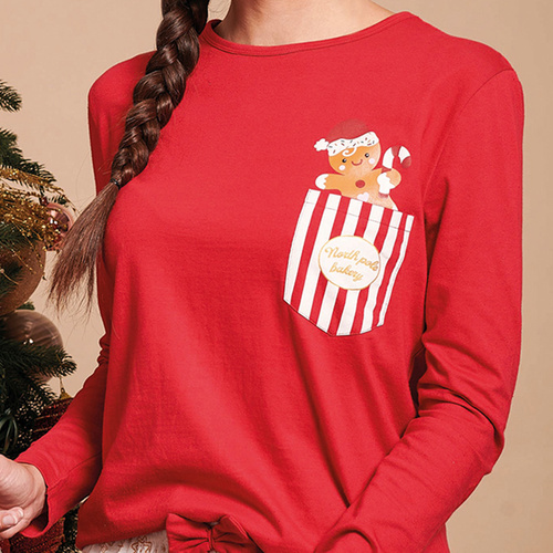 Gretel Piżama damska Sorbetto czerwona – świąteczna, dł. rękaw, nadruk piernika