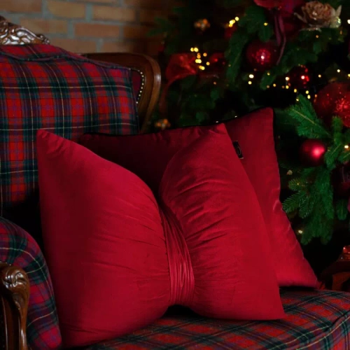 Kokarda Poduszka świąteczna Eurofirany czerwona 45x55 – welwetowa kokarda