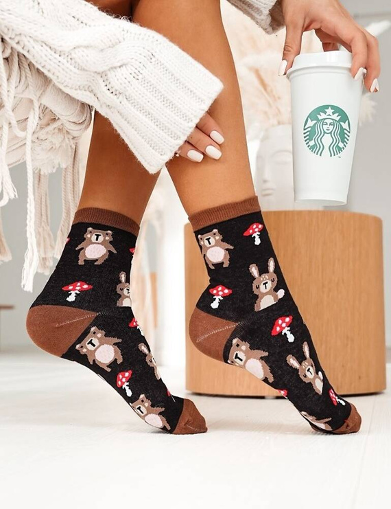 0200-129 Misie i Muchomor Skarpety damskie Milena -czarny