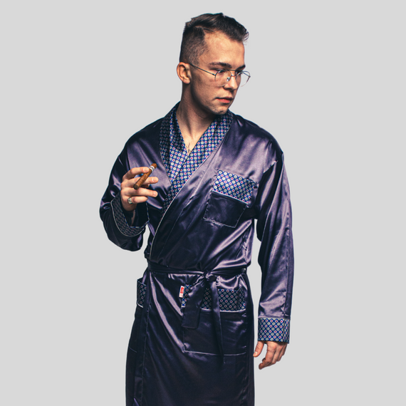 940 Satyna szlafrok męski Forex - granat