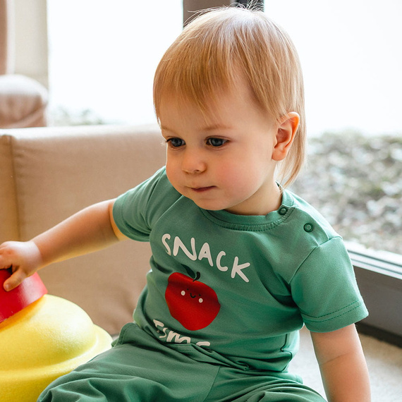 T-shirt dziecięcy Eevi Snack Time bawełna elastyczny wygodny-zielony