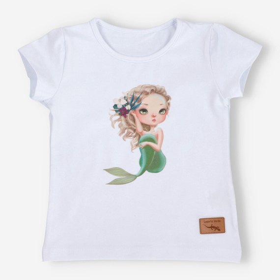 KAR-4007/BIA T-shirt dziewczęcy z krótkim rękawem Lagarto Verde biały 