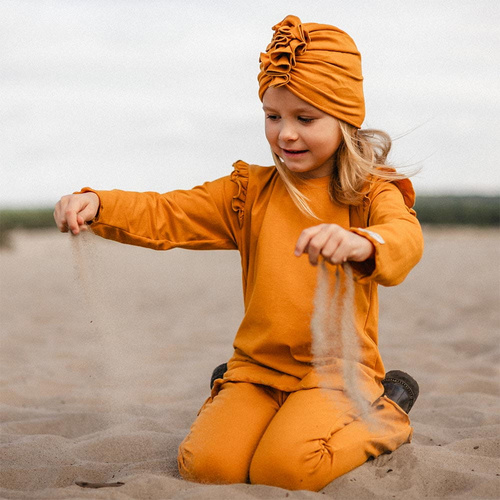 Simply Comfy Legginsy dziecięce dzwony Eevi miodowe- 100% bawełna, wygodne i stylowe