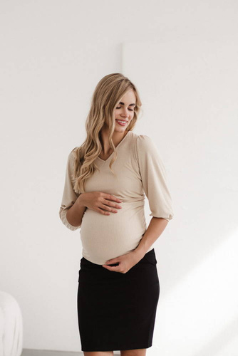 Milky Puff Bluzka do karmienia i ciążowa z dzianiny w prążek Milk&Love kremowy