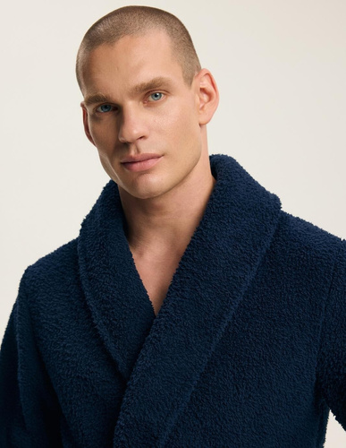 Szlafrok Męski Henderson 45464 Item Granatowy Soft z Kołnierzem Szalowym