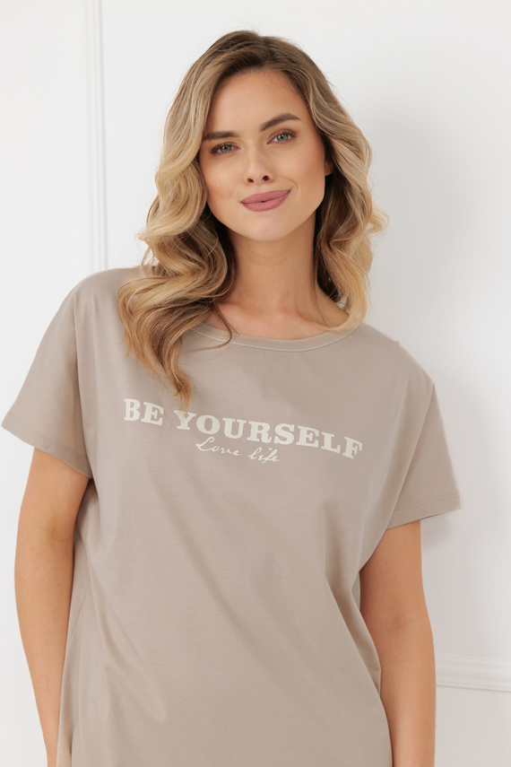 Koszula nocna damska Rima Italian Fashion 100% bawełna krótki rękaw-beżowa