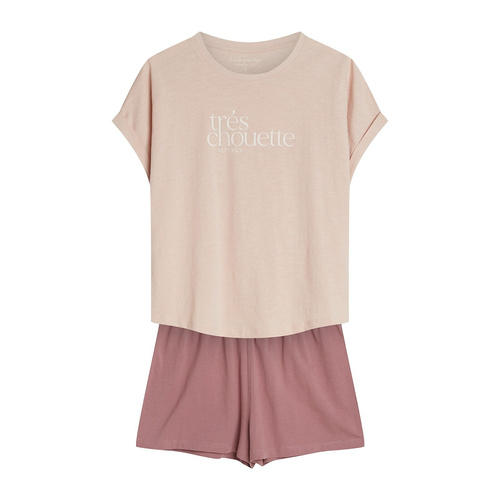 Piżama damska 44487 peach Emela Henderson – Bawełniana, krótki rękaw, szorty, regulowany pas