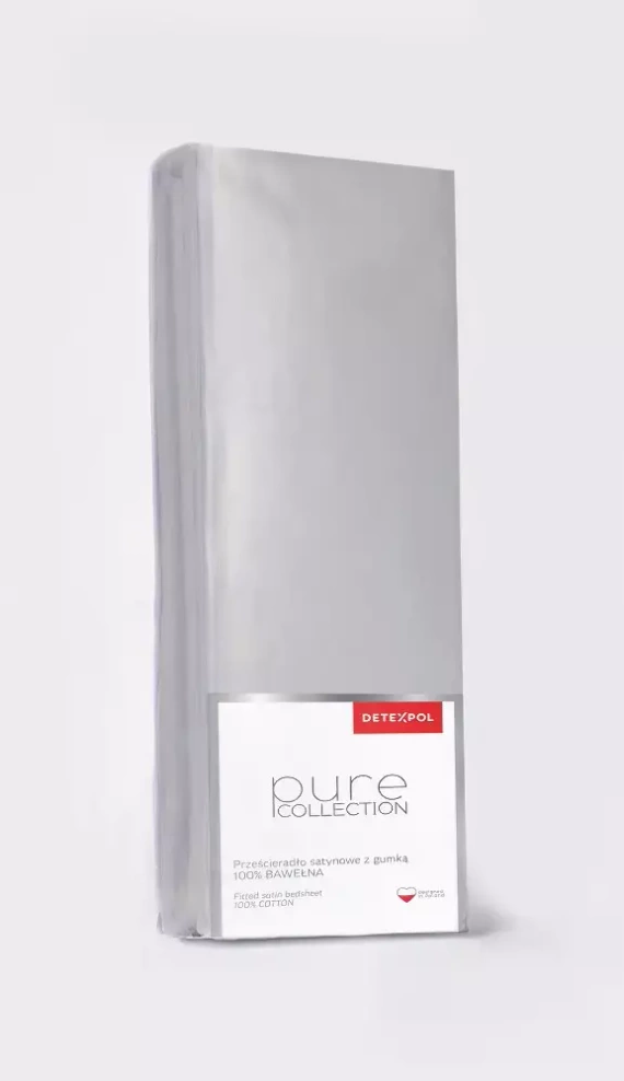 Pure prześcieradło satynowe z gumką jednobarwne Detexpol szary jasny 