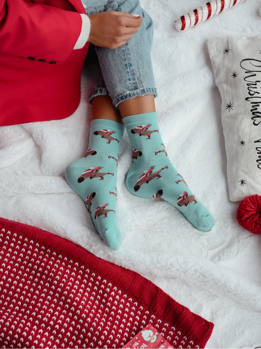 1283.041 Kapibara na łyżwach Skarpety Milena – Świąteczne damskie, Niebieski pastelowy,