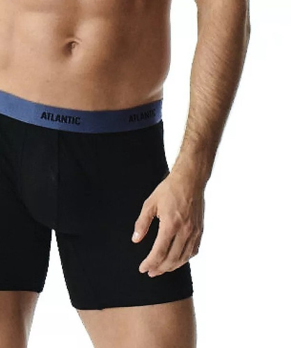 Bokserki męskie Atlantic 3MH-0177 A3 3-pak czarny-denim– bawełniane, długa nogawka