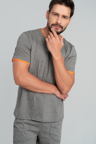 Marek Piżama Męska krótki rękaw, 3/4 spodnie Italian Fashion- średni melanż