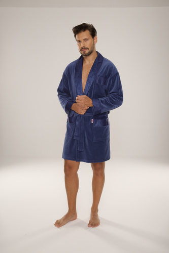 866 Noble Szlafrok męski welurowy De Lafense – krótki, elegancki, bawełna - jeans