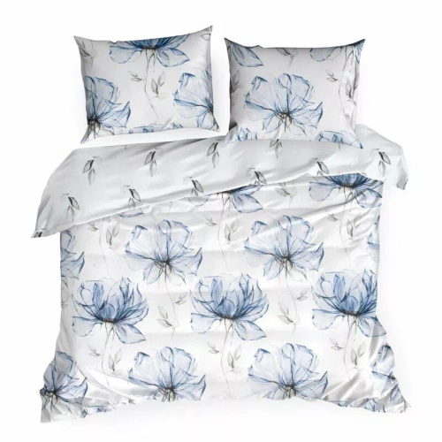 Spring 34 Kwiaty pościel satynowa Eurofirany biały/niebieski