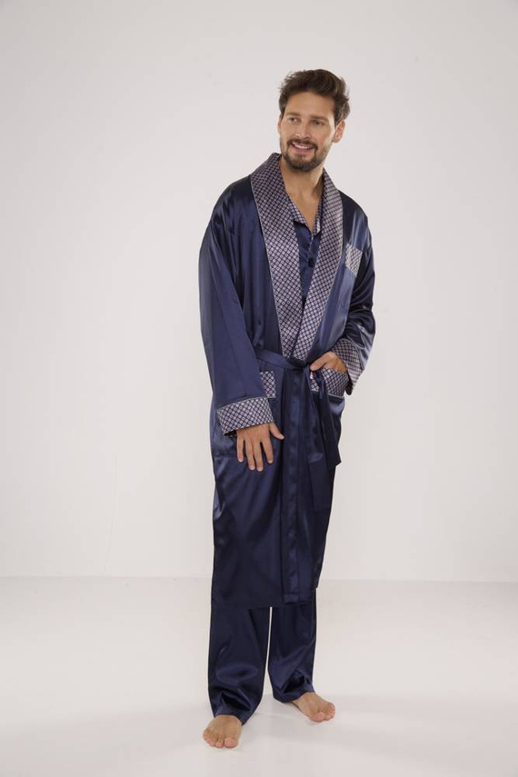 939 Piżama Męska Satyna-granatowy 