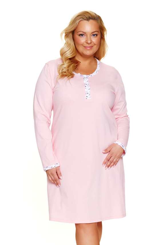 7323 Doctor Nap – Koszula nocna bawełniana z długim rękawem | Plus size, 100% bawełna, Polska produkcja - sweet pink