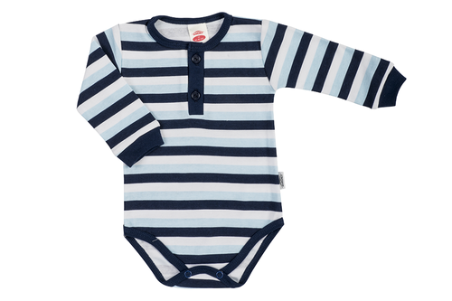 0327PG "Strip Types" Body polo z długim rękawem Makoma granatowy