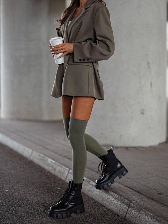 0293 Gładkie Zakolanówki damskie Milena - oliwkowy