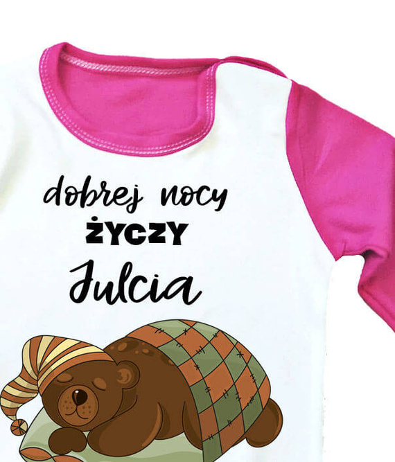 Śpiący miś Piżamka dziecięca z imieniem Moocha różowy 