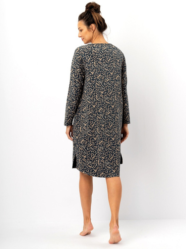 Koszula nocna damska Key LND 707  granatowa– bawełna, długi rękaw, wygodny krój