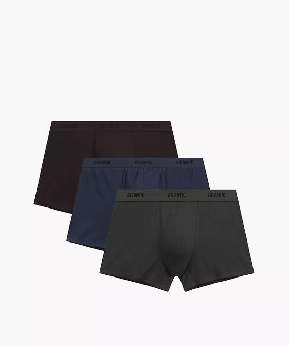 Bokserki męskie Atlantic 3MH-0111 A3 3-pak brązowy-indygo-khaki– 95% bawełna, dopasowane