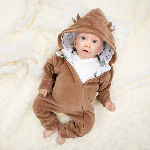 141294 Pajac welurowy z podszewką Nicol - brązowy