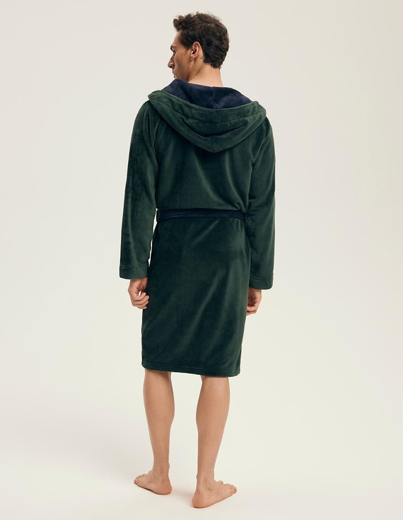 Szlafrok męski Henderson 43377 Natch zielony– kaptur, ciepła dzianina, komfort i elegancja