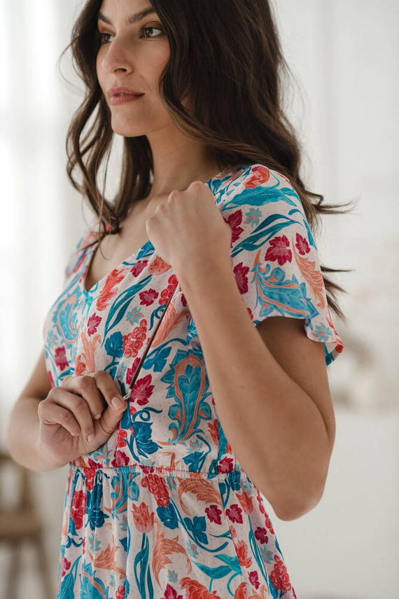Lovely Dress Midi sukienka ciążowa i do karmienia krótki rękaw Milk&Love paisley na jasnym