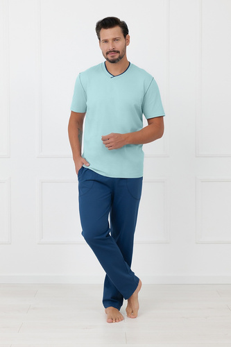 Piżama męska Devon Italian Fashion bawełniana długie spodnie-turkusowy