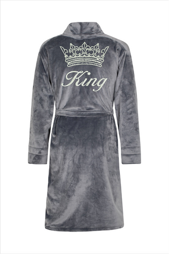 King + Korona Szlafrok męski polarowy ByShelly - grafitowy/srebrny