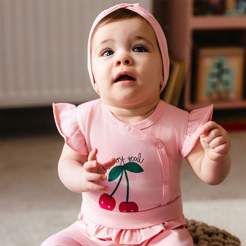Body dziewczęce Eevi Cherry motylkowe rękawki bawełna rozpinane
