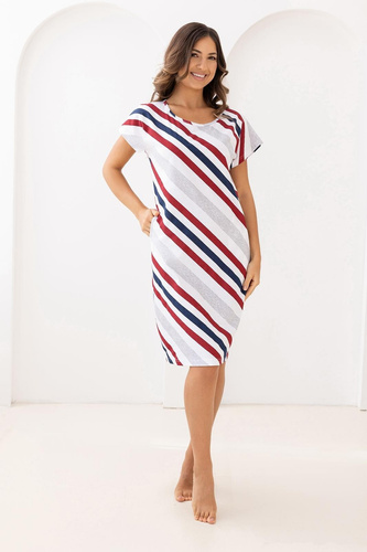 Koszula Damska Bawełniana 175 Regina bordowy – Krótki Rękaw, Print w Paski, Kieszenie, Długość Przed Kolano, 100% Bawełna